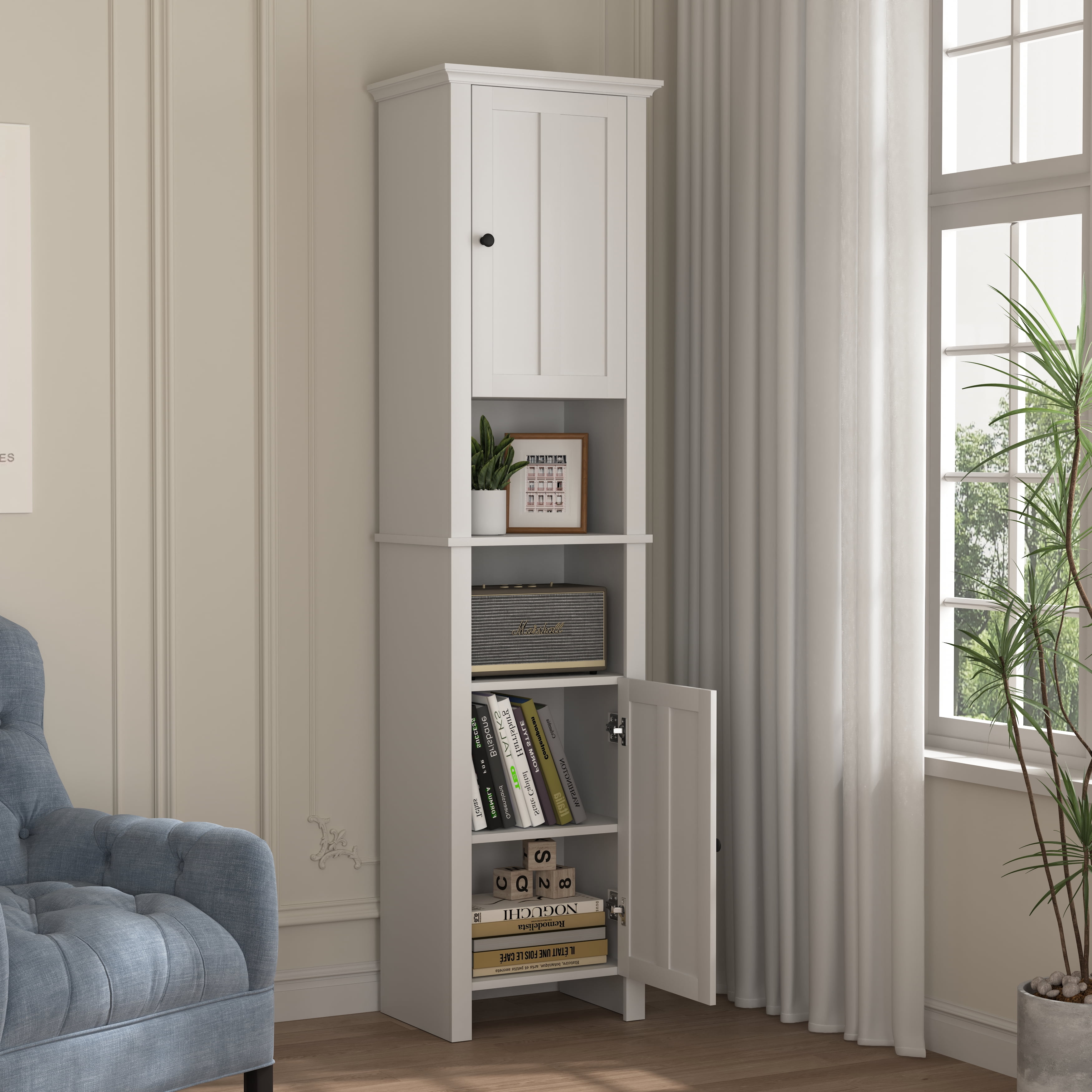 MAYEERTY Tall Bathroom Storage Cabinet with 2 Doors & 6 Shelves