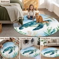 thumbnail image 6 of Ocean Blue Round Living Room Rugs 8 ft, Turtle Starfish Compass Seagrass Coral Coastal Washable Large Area Rug with Non-Slip Sturdy Edge Binding Round Carpet for Dining Room Kitchen Office, 6 of 9