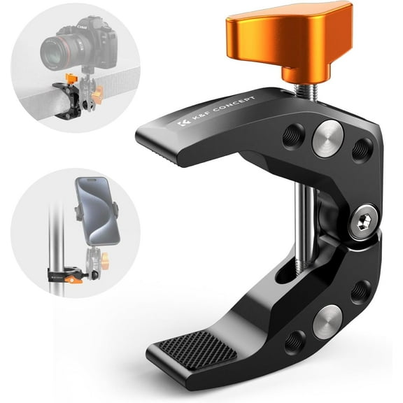 K&F Concept Camera Mount Clamp, Super Crab Clamp with 1/4" Thread Holes, 60mm Max Opening, Payload 11 Lbs/5kg, for Round Pipe Flat Surface, Monitors, LED Lights, and Other Photographic Accessories