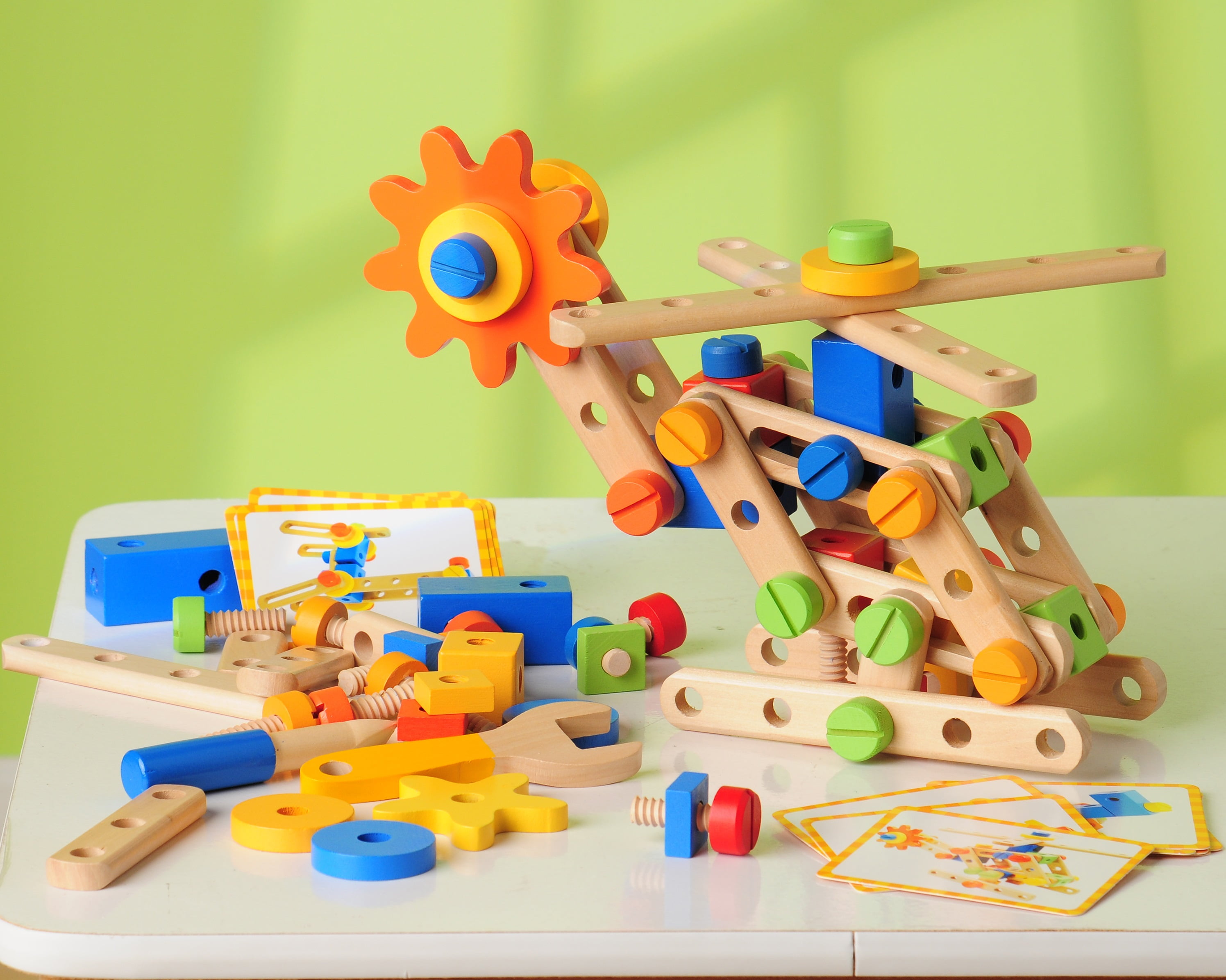 Constructive Playthings Kids Wooden Nuts and Bolts Building Set, 84 pcs.