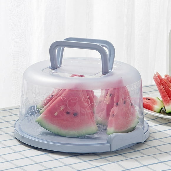 Kitchen Utensil Set Round Cake Storage Box With Handle And Inner Tray, Blue