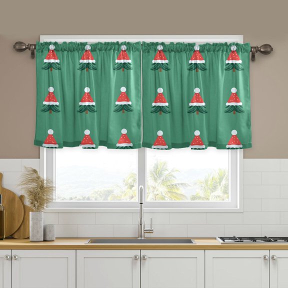 Yayeee Kitchen Curtains Set of 2 Light Filtering 57"x24" Over Sink Window Panels, Christmas Trees