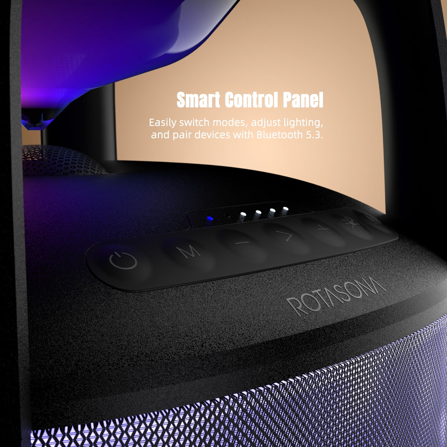 Rotasona Max Portable Bluetooth Party Speaker with RGB Lights, 360 Sound, Deep Bass, Outdoor EQ, USB Playback, IPX4, Black