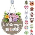 thumbnail image 1 of Interchangeable Seasonal Welcome Sign Front Door Decoration, Rustic Round Wood Wreaths Wall Hanging Outdoor, Farmhouse, Porch, for Spring Summer Fall All Seasons 12 Inch, 1 of 7