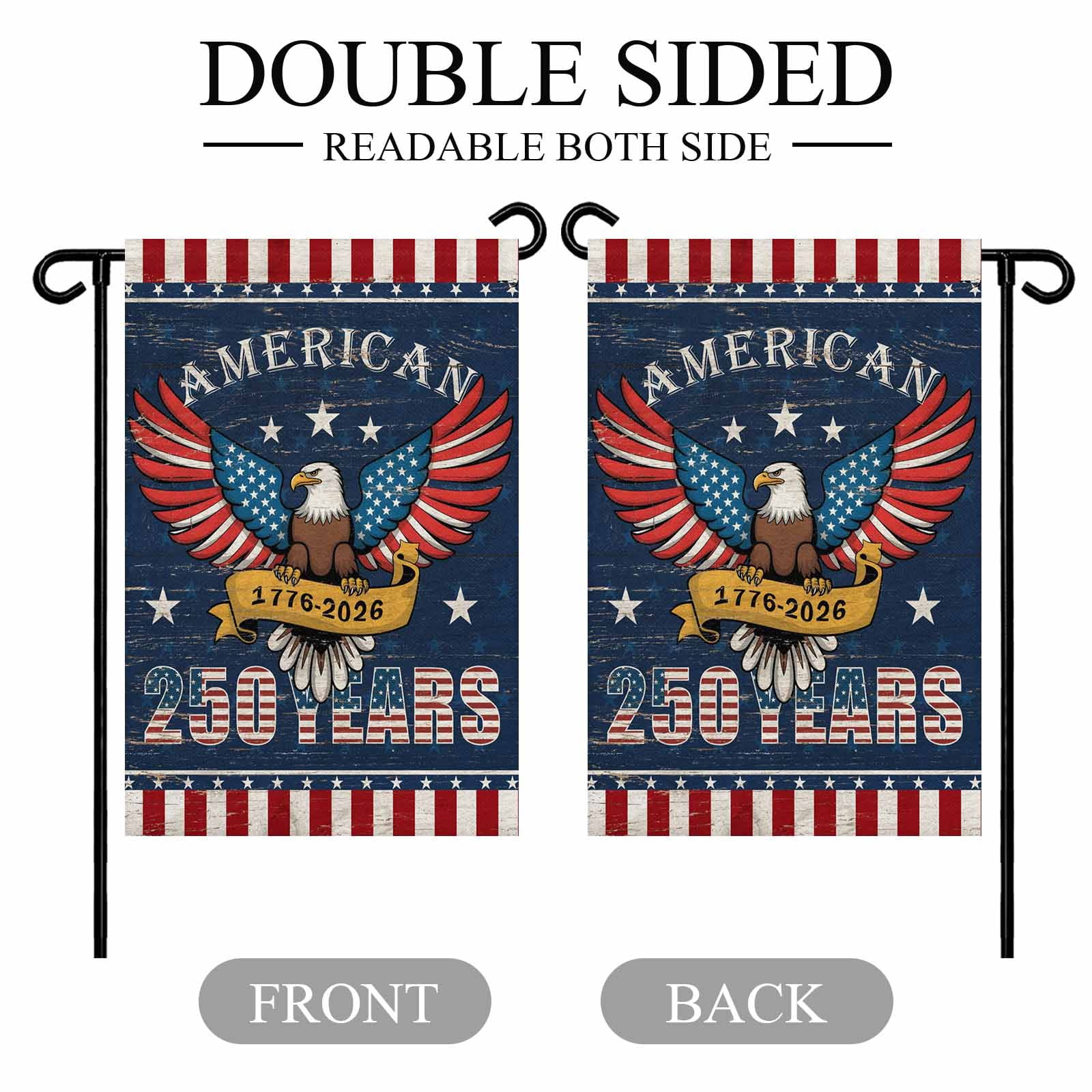 4th of July Garden Flags 250 Anniversary Eagle Garden Flag Double Sided Welcome Flag Patriotic Stars American Flag Independence Day Yard Flags for Outdoor Lawn Porch Memorial Day Decor 28x40 Inch