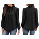 thumbnail image 3 of Camisas de Larga para Mujer, Blusas de Cuello Alto con Pliegues Delanteros, Ropa Informal Elegante para Otoño. Negro XXL, 3 of 5