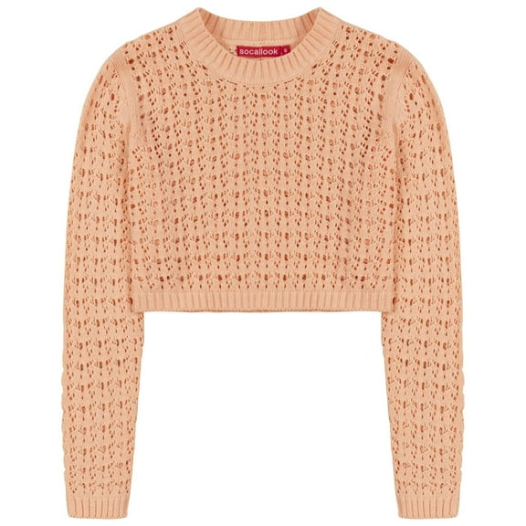 Socal Look Women's Cotton Crochet Sweater Long Sleeve Summer Casual Pullover Peach, X-Small