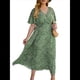 thumbnail image 3 of Vestido Corto de Corte A con Escote en V, Corta, Volantes y Dobladillo para Mujer, Talla Grande Verde 4XL, 3 of 10
