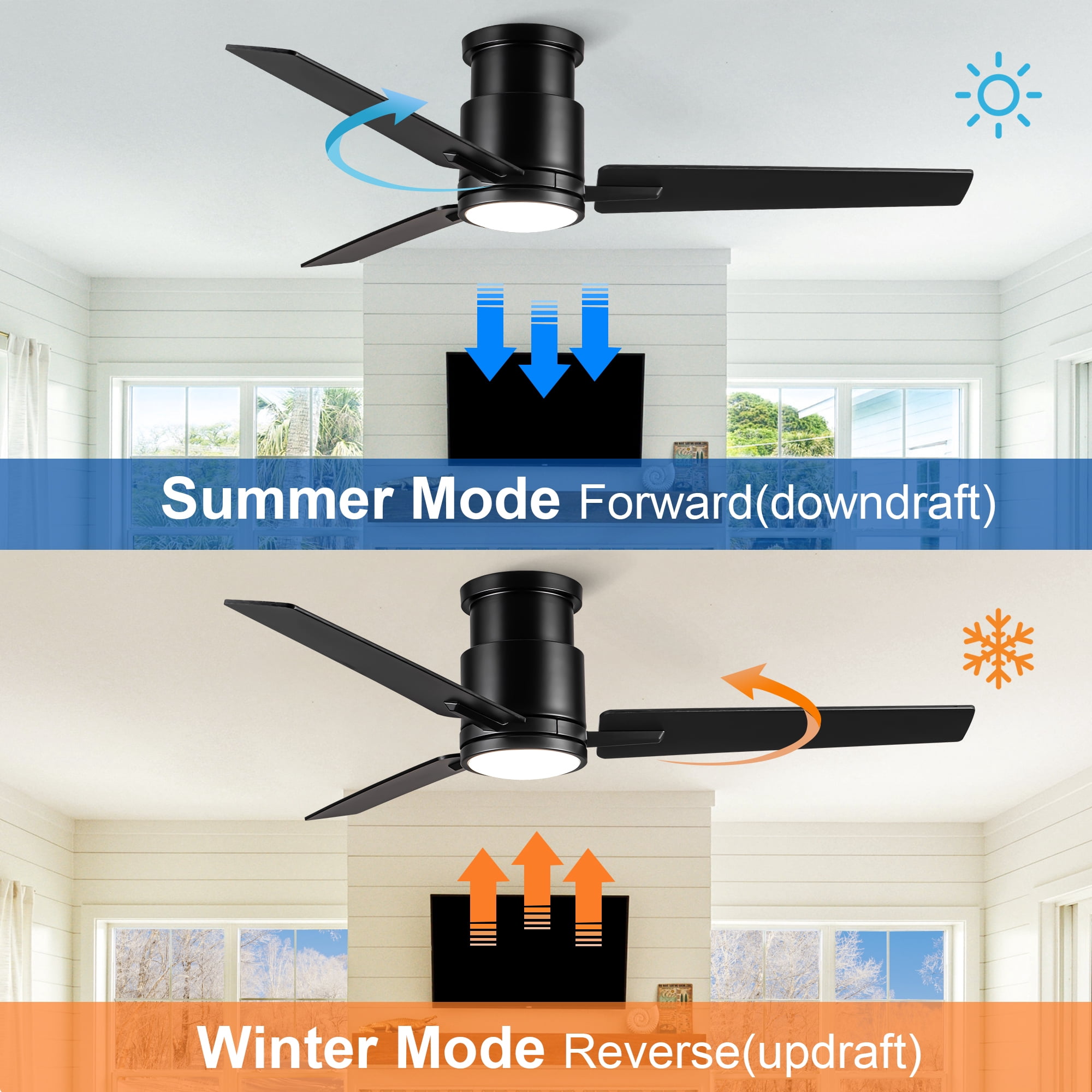 Leumius 52" Black Lowe Profile Ceiling Fan with Dimmable 3CCT LED Light,Modern Ceiling Fan for Living Room Bedroom