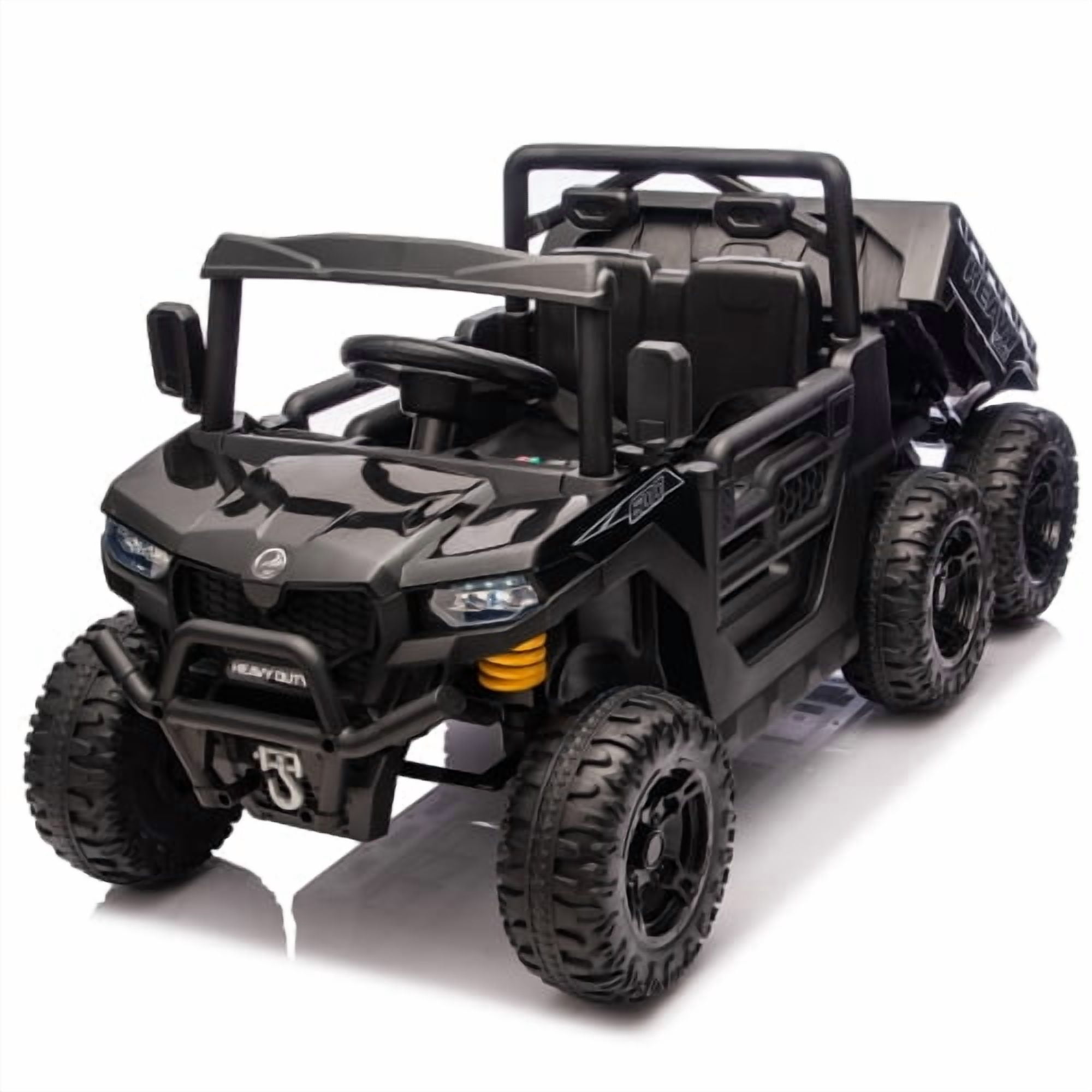 HappyToysWorld 24V Kids Ride On Truck, 440W Six-Wheel Electric Dump Truck with 2.4G Remote Control, 4WD, Anti-Collision & Suspension, Bluetooth Music, 1.86-3.41 MPH, Ages 3-5