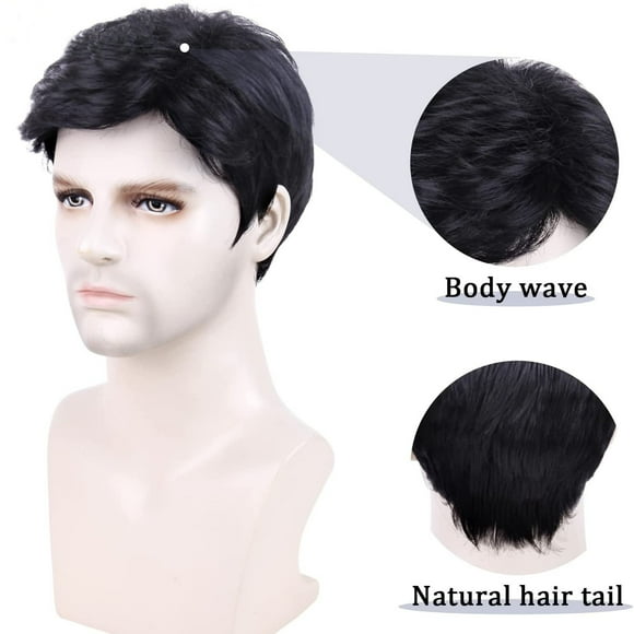 TopLLC Wigs Men's Short Wig Handsome And Fluffys Realistic Short Curly Wig Mature Men's Short Wig toupee toupee