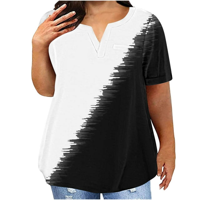 Plus Size Mujeres Blusas Cuello en V Casual Suelto Verano Blusa de Manga Corta para el Uso Diario Y Casual