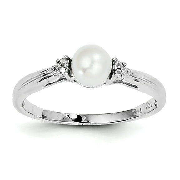 Sterling Silver Rhodium Plated Diamond and FW Cultured Pearl Ring QR4618