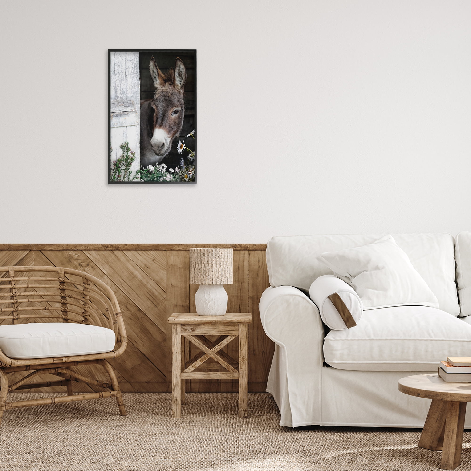 Stupell Industries Gentle Donkey Peering from Barn Black Framed Giclee Art, design by CAD Designs