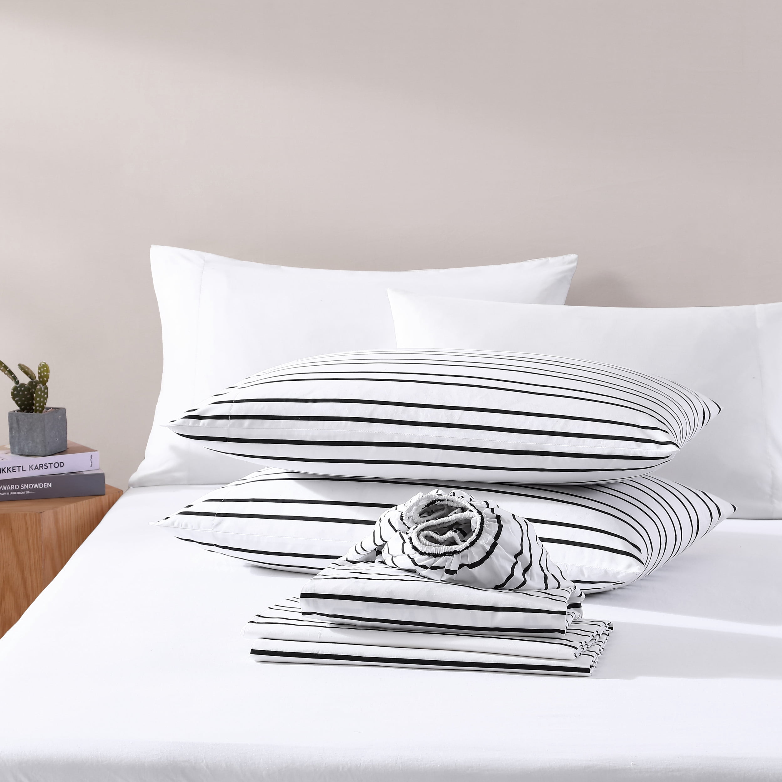 City Scene City Stripe White Cotton Percale Twin Sheet Set