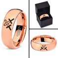 thumbnail image 4 of Tungsten Pixelated Swords Crossed Band Ring 7mm Men Women Comfort Fit 18k Rose Gold Dome Polished, 4 of 4
