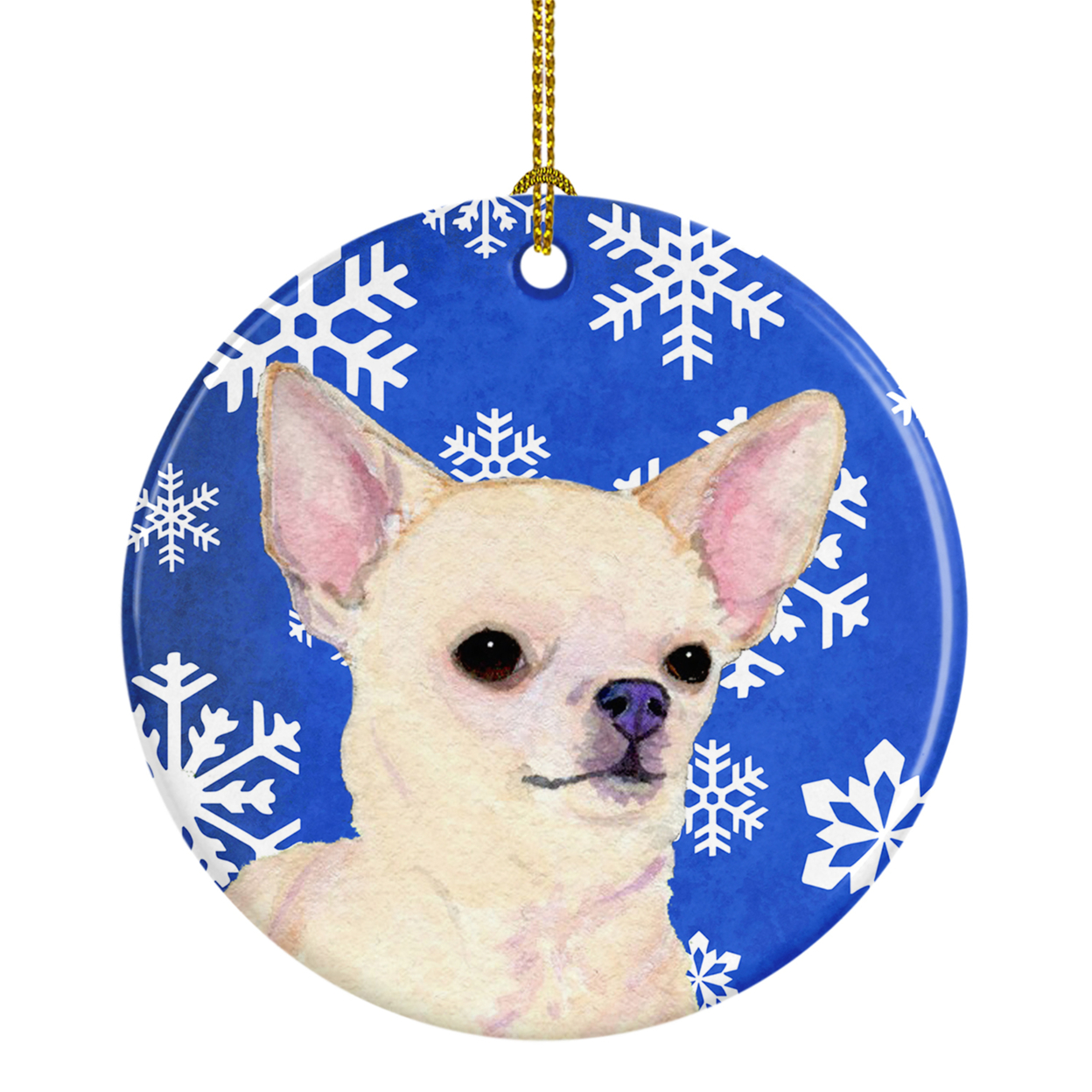 Ornamento Natale In Ceramica Collie Smooth Con Fiocchi Di Neve | Caroline's Treasures, Personalizzabile, Diametro 7,1 Cm, Rosso E Oro