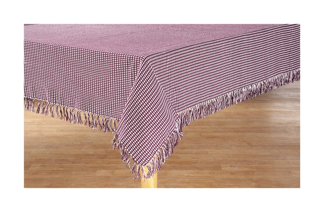 Lintex Linens Homespun Check 100% Cotton Woven Fringed Tablecloth 60"X102", Wine