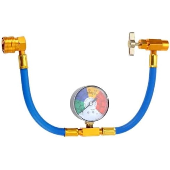 R134A AC Refrigerant Charge Hose Kit, 1/2’’ Self-Sealing Valve Can, and Recharge Hose with Pressure Gauge, Fits for Car AC Air Conditioning Refrigerant