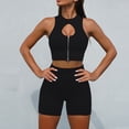 thumbnail image 2 of cfhntfmh Workout Sets for Women Slim Sleeveless Cutout Front Zipped Sports Bras Stretch Seamless Biker Shorts Athletic Outfits, 2 of 6