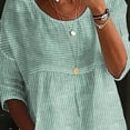 thumbnail image 4 of Luowei Women's Cotton Linen Striped Shirt - Casual Loose Fit Crew Neck 3/4 Sleeve Top, Green, M, 4 of 5