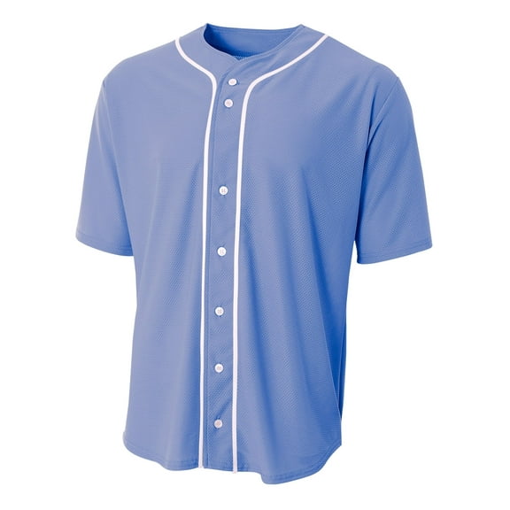A4 N4184 Mens Short Sleeve Full Button Baseball Jersey - Lt Blue - 2XL