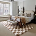 thumbnail image 3 of BERTHMEER 6'x9' Area Rugs for Living Room Bedroom Geometric Checkered Fluffy Shag Modern Contemporary Fuzzy Flush Rugs Carpets,Brown, 3 of 6