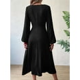 thumbnail image 2 of Long Sleeve Wedding Guest Dress for Women V-Neck Twist Waist Cocktail Party Maxi Dresses Black L, 2 of 7