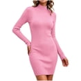 thumbnail image 5 of Women's Casual Solid Color Mock Neck Slim Long Sleeve Bodycon Dress, 5 of 7