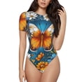thumbnail image 1 of Balery Spring Butterfly Flowers Body de cuello redondo de manga corta para mujer Tops de manga corta Tops básicos-Medium, 1 of 7