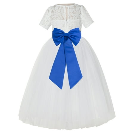 

Ivory Floral Lace Vintage Flower Girl Dresses for Wedding Pageant LG2T