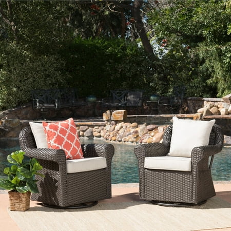 Outdoor Swivel Rockers Christopher Knight Home Amaya Outdoor Wicker Swivel Rocking Chair with Cushion (Set of 2) by ()