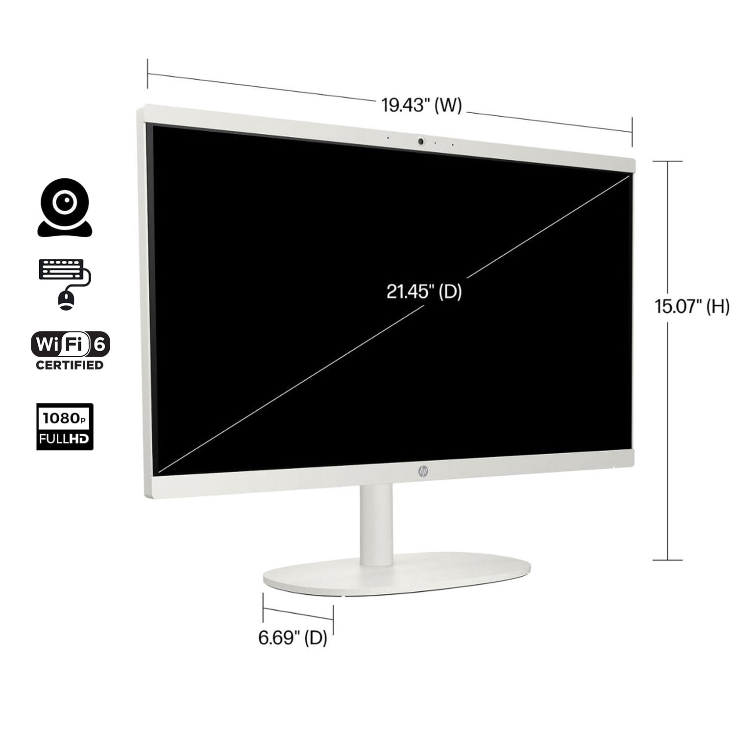 HP Premium 21.5" All-in-One Computer, 21.5" FHD Display, Intel Celeron J4025, 16GB RAM, 512GB SSD, Wired KB & Mouse, Webcam, HDMI, Wi-Fi 6, Win 11 Home, White