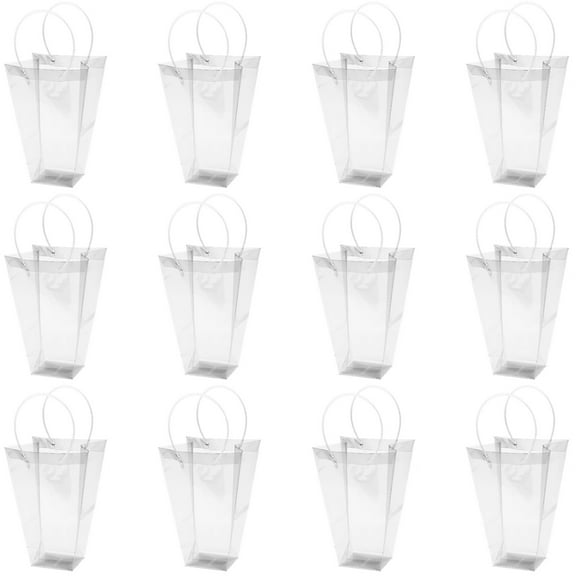 12 Pcs Floral Bags, Large Trapezoid Flower Bouquet Bags with Handles, Clear PVC Packaging Bags for Bouquets, Extra Large Size for Weddings, Parties, Birthdays, and Special Occasions