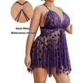 thumbnail image 2 of Avidlove Women Plus Size Lingerie Front Open Nighty Lace Chemise Sleepwear Deep V Mesh Nightdress, 2 of 4