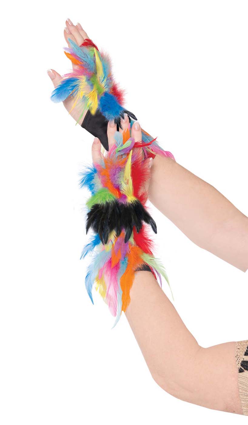 Rainbow Womens Adult Gay Pride Costume Feather Gloves