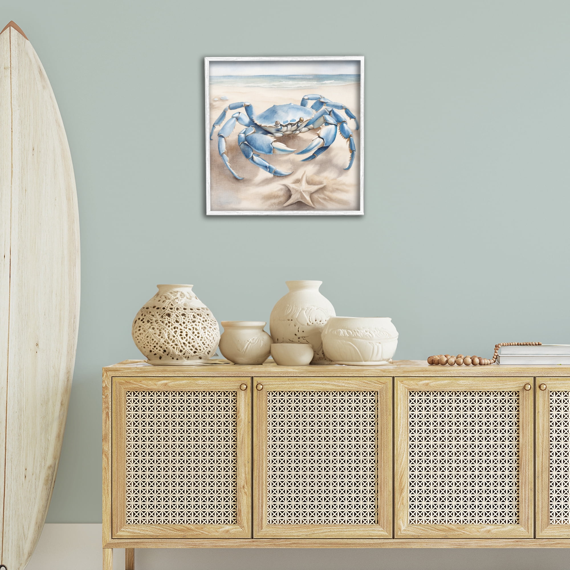 Stupell Industries Crab & Starfish on Beach Animals & Insects Painting White Framed Art Print Wall Art, 24 x 24