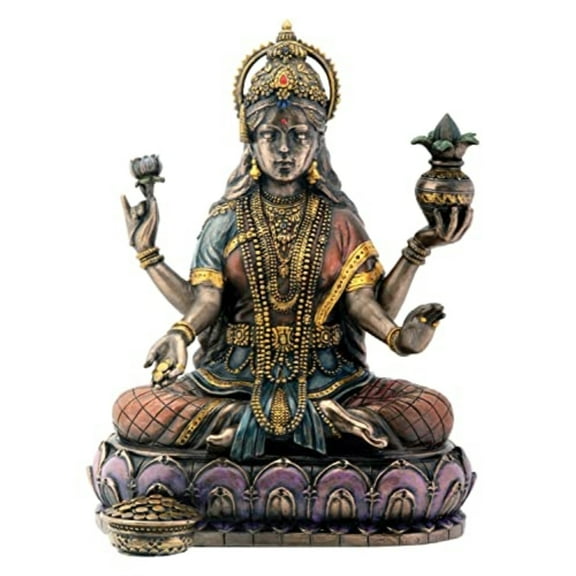 Hindu Goddess Lakshmi on Lotus Hinduism Figurine