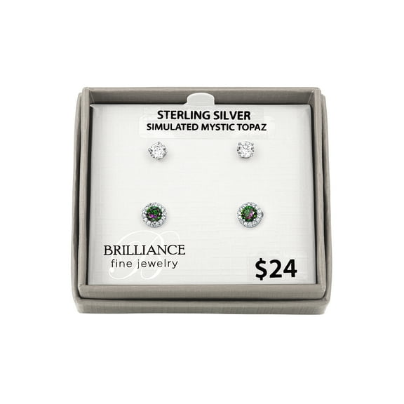 Brilliance Fine Jewelry Sterling Silver Simulated Mystic Topaz and Simulated Diamond Earrings set