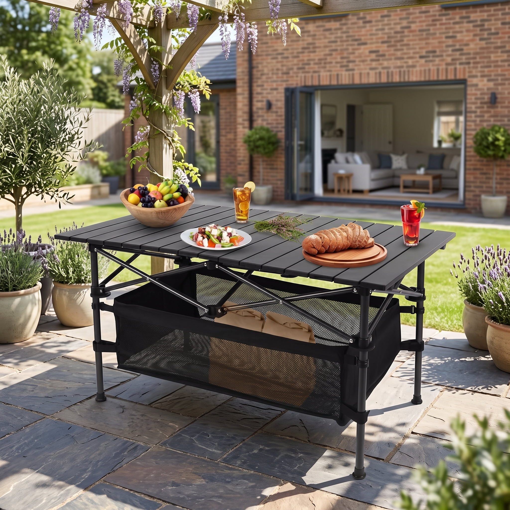 Folding Camping Table Portable Lightweight Aluminum Roll-up Picnic BBQ Desk with Carrying Bag Heavy Duty Outdoor Beach Backyard Party Patio