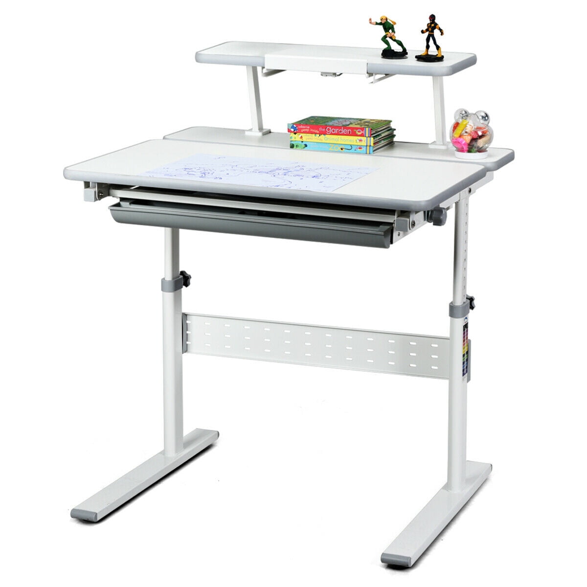 Gymax Children Study Table Adjustable Writing Desk W Tilting