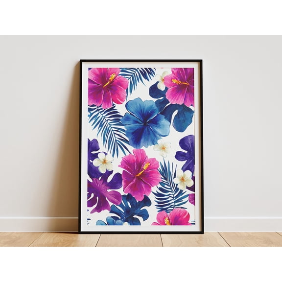 Watercolor Lei Pattern with Aloha Text Hawaiian Print Tropical Floral Wall Art Poster Paper Print Home Decor Gift Idea