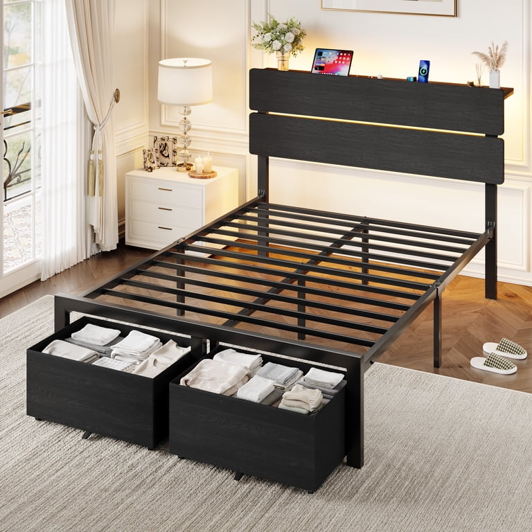 Amolife Queen Platform Bed with LED Storage Headboard photo 4