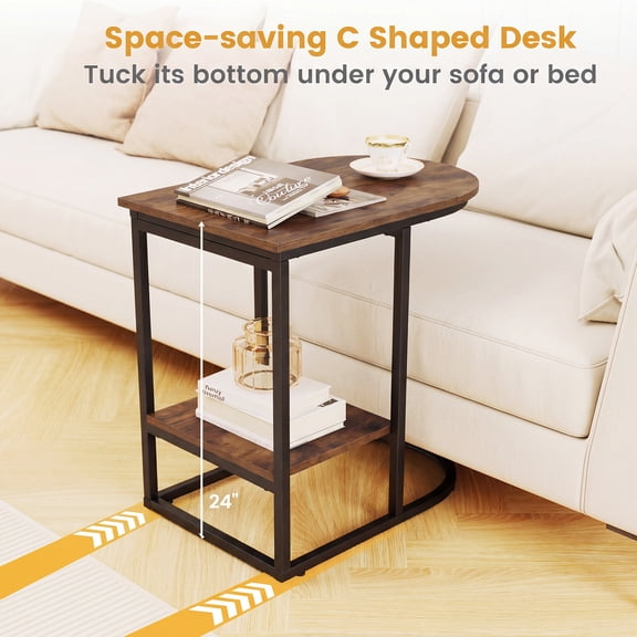 Giantex C Shaped End Table, Sofa Couch Side Table for Small Space