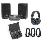 Samson Expedition XP800 8" PA DJ Speakers+Active Mixer+Mics+Cables+Headphones