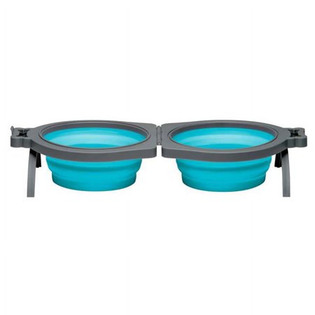 UPC: 0842982079915 | Loving Pets 842982079915 Bella Roma Travel Double Diner Dog Bowl Blue – Small