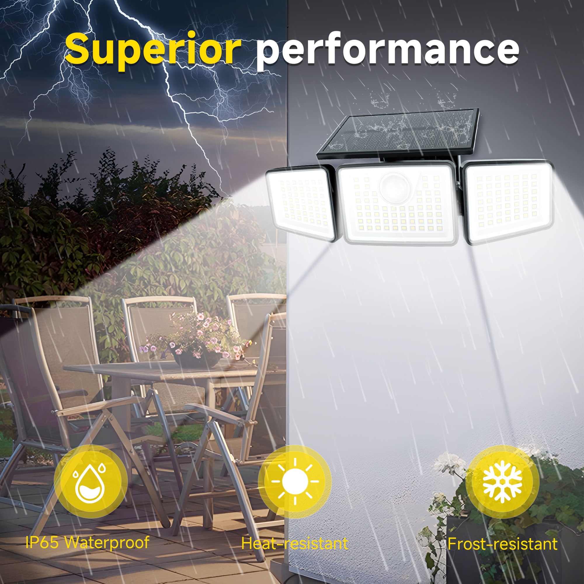 Kapwan Solar Lights Outdoor Waterproof,156LED 2500LM Motion Sensor Security Lights,Solar Powered Outdoor Lights 3 Modes  for Yard,Garage,Patio