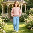 thumbnail image 5 of Plebaso Girls Slim Flare Pants High Elastic Waist Casual Trousers Plain Comfy Bell Bottom Pants with Pockets, 5 of 7