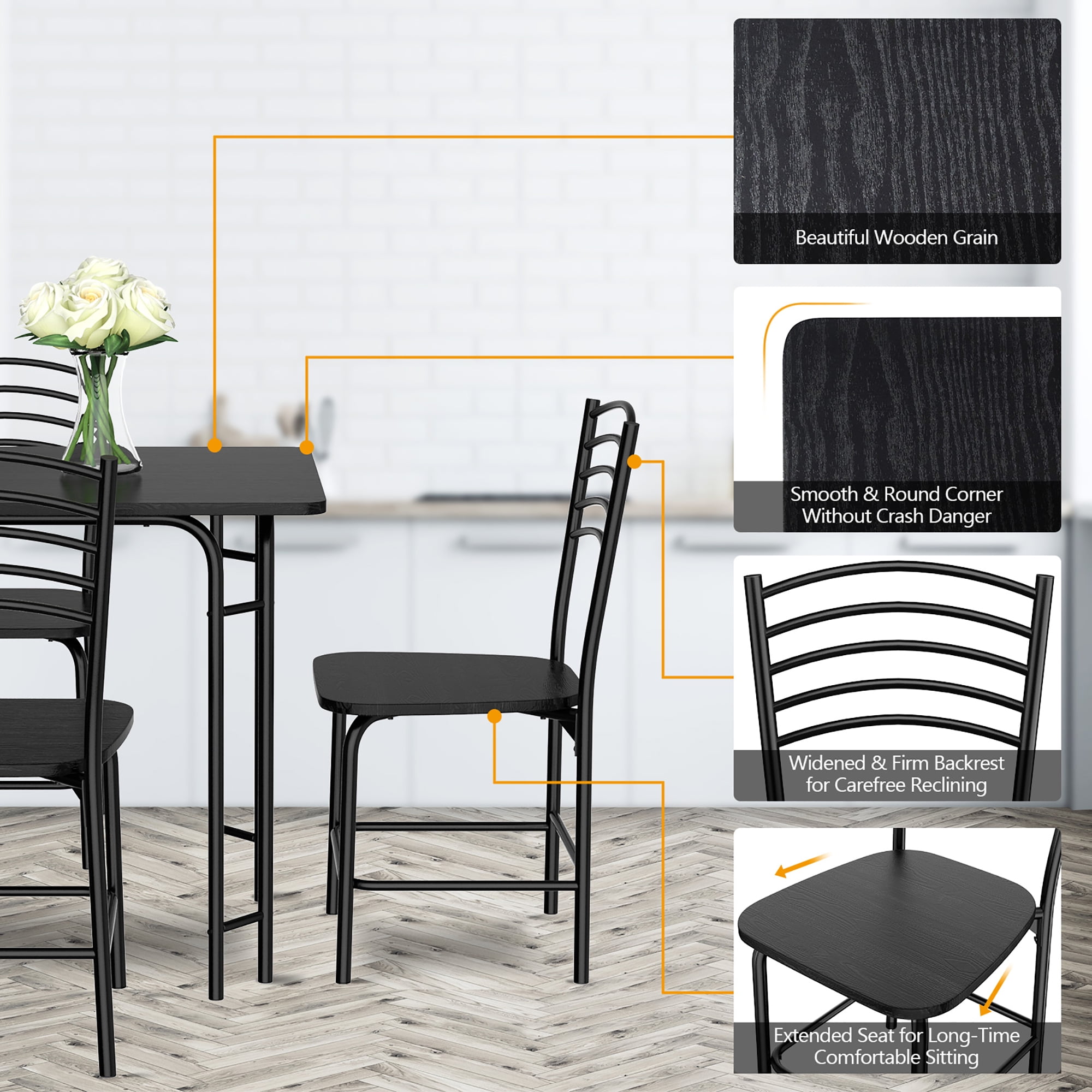 Costway 5 Pcs Modern Dining Table Set 4 Chairs Steel Frame Home Kitchen Furniture Black