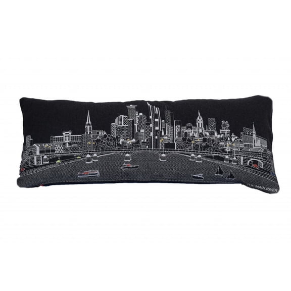 35" Black Frankfurt Nighttime Skyline Lumbar Decorative Pillow